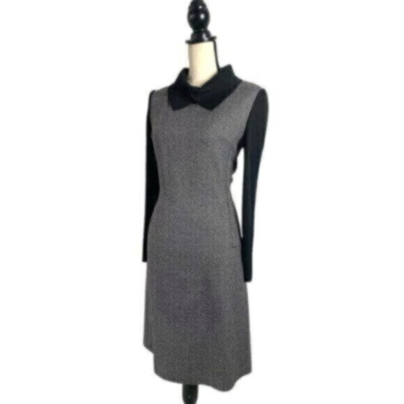 Vintage Tweed Wool Collared Knee Length Sheath Office Dress - Picture 4 of 11